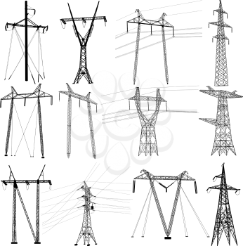 Set electricity transmission power lines. Vector illustration.