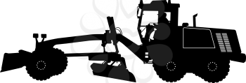 Silhouette of a heavy road grader. Vector illustration.
