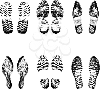 Collection  imprint soles shoes  black  silhouette. Vector illustration.