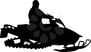 Silhouette snowmobile  on white background. Vector illustration.