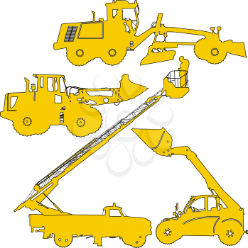 Set of silhouettes of construction machinery. Vector illustration.