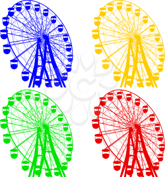 Silhouette atraktsion colorful ferris wheel. Vector illustration.