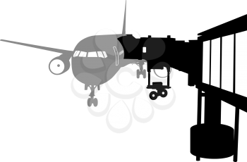 Jet airplane docked in Airport. Vector illustration.