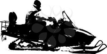 Silhouette snowmobile  on white background. Vector illustration.
