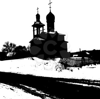 Silhouette of the old church. Vector illustration.