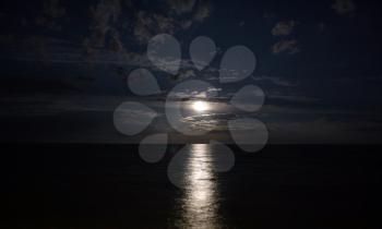 Night landscape of the sea, moonlit path