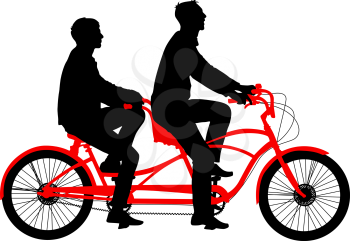Silhouette of two athletes on tandem bicycle. Vector illustration.
