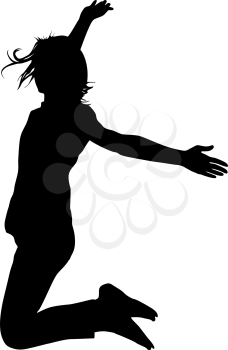 Silhouette young girl jumping with hands up, motion. Vector illustration.