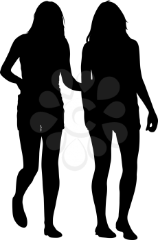 Silhouette two lesbian girls hand to hand isolated on white background. Vector illustration.