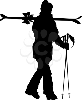 Mountain skier speeding down slope. Vector sport silhouette.