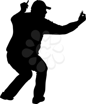 Silhouettes man taking selfie with smartphone on white background. Vector illustration.