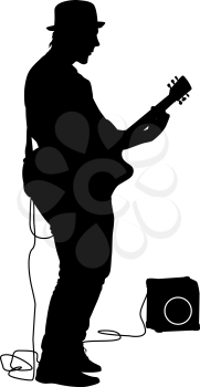 Silhouette musician plays the guitar. Vector illustration.