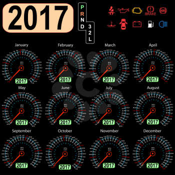year 2017 calendar speedometer car in vector.