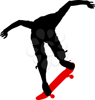Silhouettes a skateboarder performs jumping. Vector illustration.