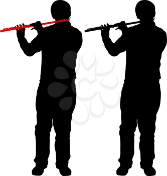 Silhouette of musician playing the flute. Vector illustration.