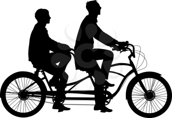 Silhouette of two athletes on tandem bicycle. Vector illustration.