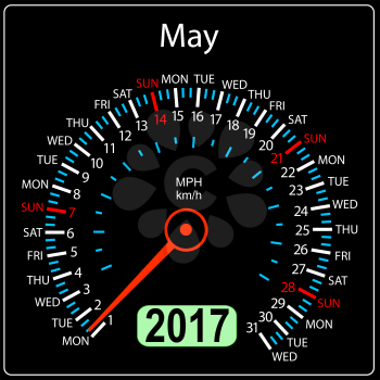 year 2017 calendar speedometer car in vector. May.