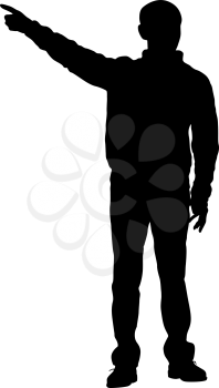 Silhouette of a man with his hand raised. Vector illustration.