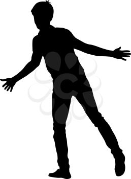 Silhouette man with divorced his hands to the sides. Vector illustration.
