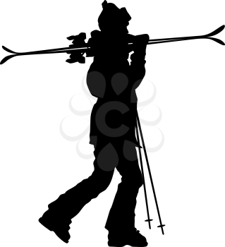 Mountain skier speeding down slope. Vector sport silhouette.