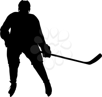 Silhouette of hockey player. Isolated on white. Vector illustrations.