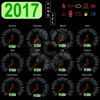year 2017 calendar speedometer car in vector.