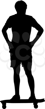 Black silhouettes man standing on a skateboard white background. Vector illustration.
