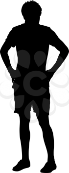 Black silhouette man with hands on his hips. Vector illustration.