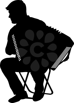 Silhouette musician, accordion player on white background, vector illustration.