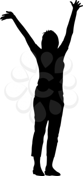 Black silhouette woman with her hands raised. Vector illustration.