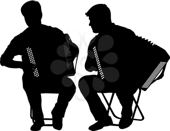 Silhouette of two musicians bayan on white background, vector illustration.