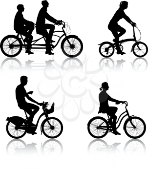 Set silhouette of a cyclist male and female. vector illustration.