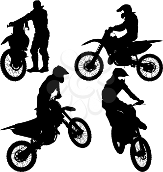 Set of biker motocross silhouettes, Vector illustration.