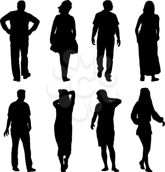 Black silhouettes of beautiful man and woman on white background. Vector illustration.