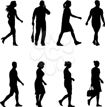 Set black silhouettes of beautiful man and woman on white background. Vector illustration.