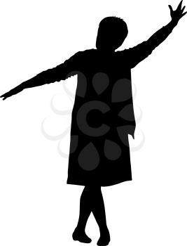 Black silhouettes woman lifted his hand on white background. Vector illustration.