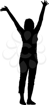 Black silhouettes woman lifted his hands on white background. Vector illustration.