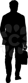 Black silhouettes man with a briefcase on white background. Vector illustration.