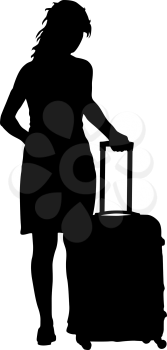 Black silhouettes travelers with suitcases on white background. Vector illustration.
