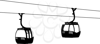 Silhouette of two air cable cabins vector illustration.