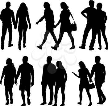 Set Couples man and woman silhouettes on a white background. Vector illustration.