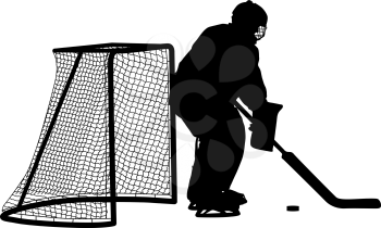 Silhouette of hockey goalkeeper. Isolated on white. Vector illustrations.