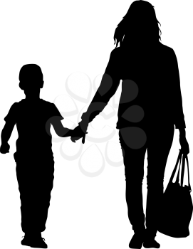 Silhouette of happy family on a white background. Vector illustration