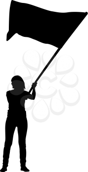 Black silhouettes of woman with flags on white background.