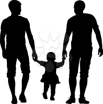 Black silhouettes Gay couples and family with children on white background. Vector illustration.