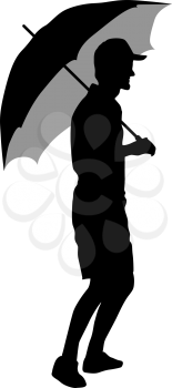 Black silhouettes of men under the umbrella.