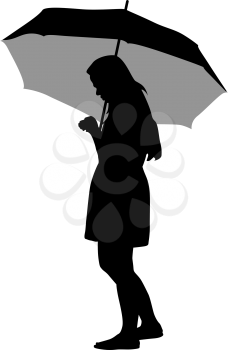 Black silhouettes of women under the umbrella.