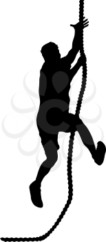 Black silhouette Mountain climber climbing a tightrope up on hands.