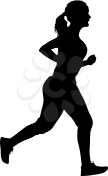 Black Silhouettes Runners sprint women on white background.