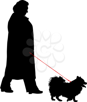 Silhouette of people and dog. Vector illustration.